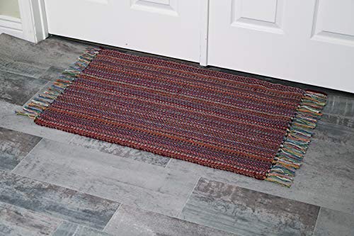 MystiqueDecors Red 2x3' Doormat Rug Hand Woven (Set of 2) Cotton Area Rugs for Entryway Kitchen - Reversible Non Slip Machine Washable Mat