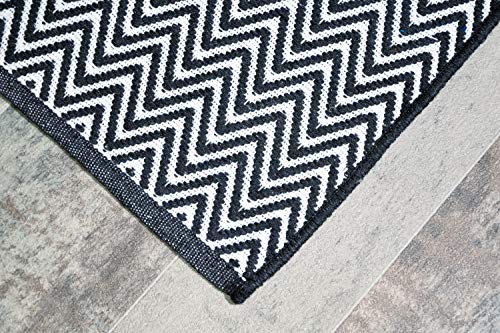 Black & White Cotton Door mat Rug Indoor Outdoor - 2x3' Zig Zag Entrance Entryway Rug Non Slip Kitchen Bath Mat Home Décor, (24 x 36)