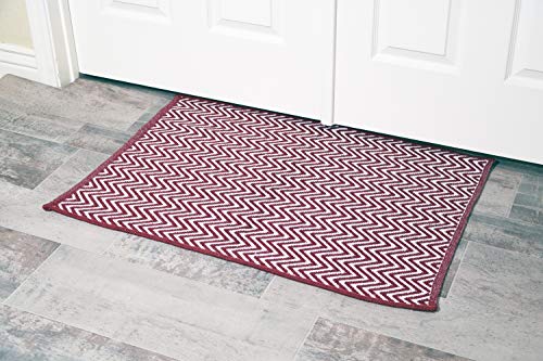 Burgundy Red & White Cotton Door mat Rug Indoor Outdoor - 2x3' Zig Zag  Entrance Entryway Rug Non Slip Kitchen Bath Mat Home Décor, (24 x 36)