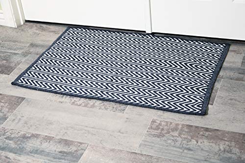 Black & White Cotton Door mat Rug Indoor Outdoor - 2x3' Zig Zag Entrance Entryway Rug Non Slip Kitchen Bath Mat Home Décor, (24 x 36)