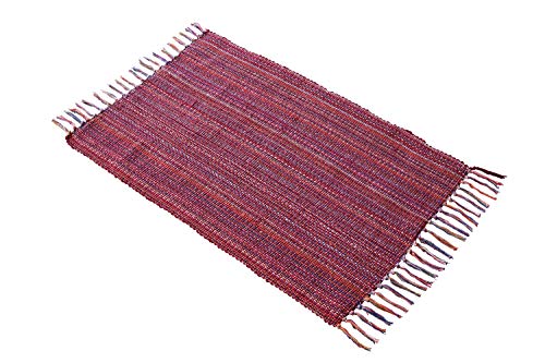 MystiqueDecors Red 2x3' Doormat Rug Hand Woven (Set of 2) Cotton Area Rugs for Entryway Kitchen - Reversible Non Slip Machine Washable Mat
