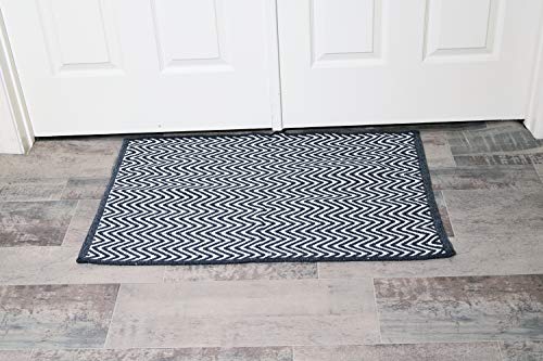 Black & White Cotton Door mat Rug Indoor Outdoor - 2x3' Zig Zag Entrance Entryway Rug Non Slip Kitchen Bath Mat Home Décor, (24 x 36)