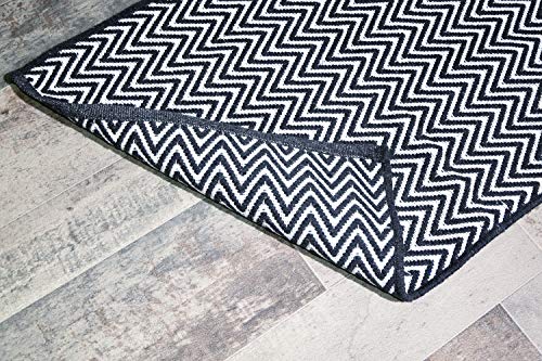 Black & White Cotton Door mat Rug Indoor Outdoor - 2x3' Zig Zag Entrance Entryway Rug Non Slip Kitchen Bath Mat Home Décor, (24 x 36)