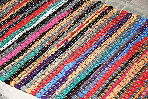 MystiqueDecors Multicolor 2x3' Doormat Rug Hand Woven Cotton Area Rugs for Entryway Kitchen - Reversible Non Slip Machine Washable Mat