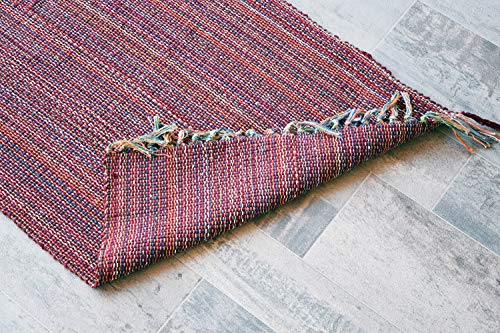 MystiqueDecors Red 2x3' Doormat Rug Hand Woven (Set of 2) Cotton Area Rugs for Entryway Kitchen - Reversible Non Slip Machine Washable Mat