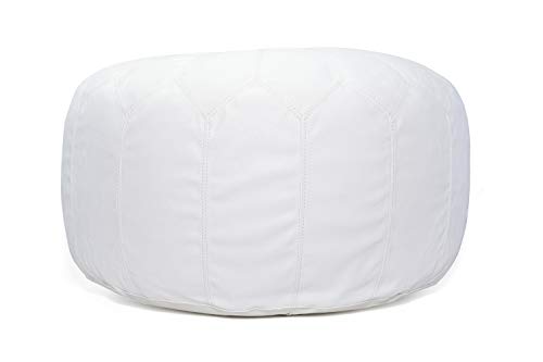 MystiqueDecors Large Leather Pouf Ottoman Handmade Moroccan Marrakesh Style Footstool with Hand Embroidered White Stitching - Ships Stuffed