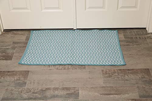 Light Gray & White Cotton Door mat Rug Indoor Outdoor - 2x3' Zig Zag  Entrance Entryway Rug Non Slip Kitchen Bath Mat Home Décor, (24 x 36)