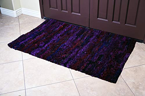 MystiqueDecors 3x5 ft Purple Shag Rug for Living Room Indoor Non-Slip Eco-Friendly Handwoven Cotton & Polyster Chindi Area Rug (36''x 60')