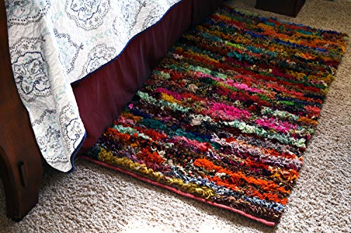 MystiqueDecors 3x5 ft Multicolor Shag Rug for Living Room Indoor Non-Slip Eco-Friendly Handwoven Cotton & Polyster Chindi Area Rug (36''x 60')