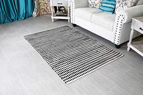 MystiqueDecors 4x6' Rug for Living Room - Natural White & Black Checkered Indoor Non-Slip Eco-Friendly 100% Cotton Chindi Area Rug (48 X 72)