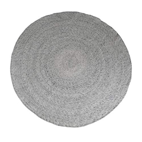 MystiqueDecors 6 ft White & Grey Round Wool Rug for Living Room Braided Non-Slip Reversible Handwoven Area Rug 6'