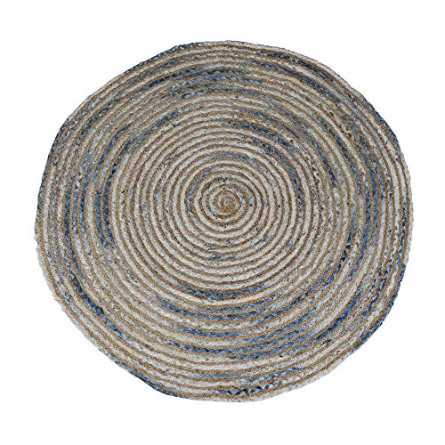 MystiqueDecors 5 ft Blue Round Rug for Living Room Braided Denim & Jute Non-Slip Reversible Cotton Chindi Handwoven Area Rug 5'