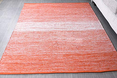 MystiqueDecors 5x7' Area Rug Orange & White for Living Room - Indoor Outdoor Reversible Eco Friendly 100% Recycled Cotton Chindi Rug (63"x90")