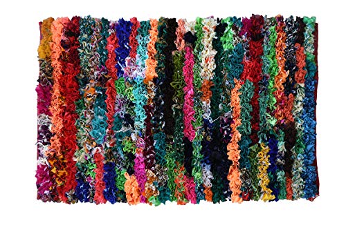 MystiqueDecors 2x3 ft Multicolor Shag Rug for Living Room Indoor Non-Slip Eco-Friendly Handwoven Cotton & Polyster Chindi Area Rug (24''x 36')