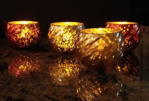Antique Finish Tea Light Votive Candle Holders Red-Gold Set of 4