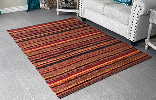 MystiqueDecors 5x7' Area Rug for Living Room - Red & Burgundy Indoor Non-Slip Eco-Friendly 100% Recycled Cotton Chindi Rug (60 X 84)