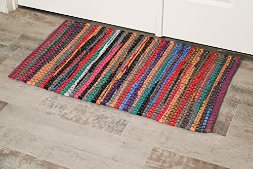 MystiqueDecors Multicolor 2x3' Doormat Rug Hand Woven Cotton Area Rugs for Entryway Kitchen - Reversible Non Slip Machine Washable Mat