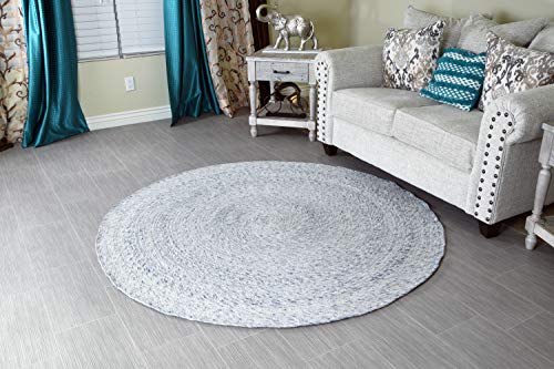 MystiqueDecors 6 ft White Round Wool Rug for Living Room Braided Non-Slip Reversible Handwoven Area Rug 6'