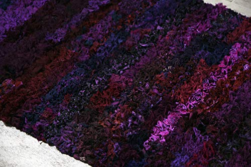MystiqueDecors 2x3 ft Purple Shag Rug for Living Room Indoor Non-Slip Eco-Friendly Handwoven Cotton & Polyster Chindi Area Rug (24''x 36')