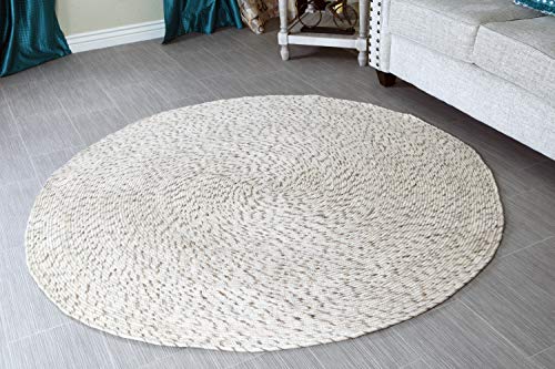 MystiqueDecors 6 ft Natural Beige Round Wool Rug for Living Room Braided Non-Slip Reversible Handwoven Area Rug 6'