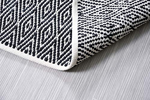 MystiqueDecors 3x5' Rug for Living Room - Natural White & Black Diamond Hand Woven Design Indoor Non-Slip Eco-Friendly 100% Cotton Area Rug (36 X 60)