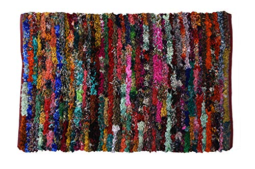 MystiqueDecors 3x5 ft Multicolor Shag Rug for Living Room Indoor Non-Slip Eco-Friendly Handwoven Cotton & Polyster Chindi Area Rug (36''x 60')