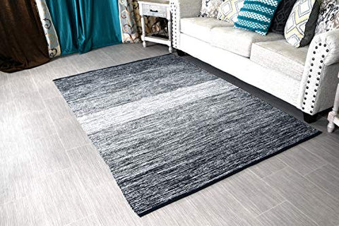 MystiqueDecors 5x7' Area Rug Black & White for Living Room - Indoor Outdoor Reversible Eco Friendly 100% Recycled Cotton Chindi Rug (63"x90")