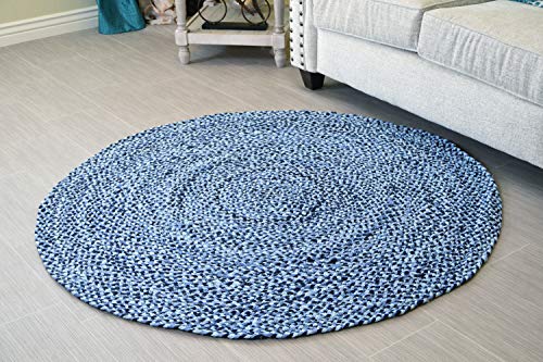 5 ft Blue Round Cotton Area Rug