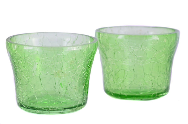 Crackle Glass Votive Tea Light Candle Holder-Green Set of 2