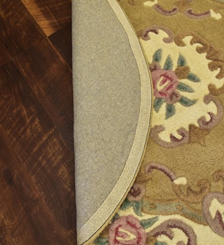 MystiqueDecors Beige Round Woolen 4' Area Rug Modern Wool Carpet for Living Dining Room Bedroom Rugs Canvas Backing