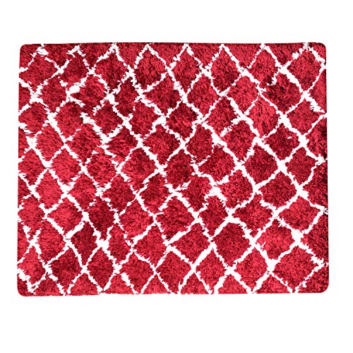 MystiqueDecors Shaggy 4 X 6' Maroon/Red & White Moroccan Trellis Design Shag Rug Soft Contemprary Living Room, Bedroom Handmade Microfiber Area Rug