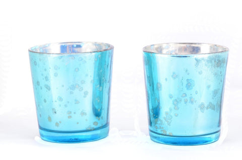 Mercury Finish Tea Light Votive Candle Holders-Aqua Blue Set of 2