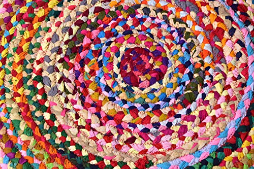MystiqueDecors 5 ft Multicolor Round Area Rug for Living Room Braided Non-Slip Reversible Cotton Chindi Handwoven Rug 5'