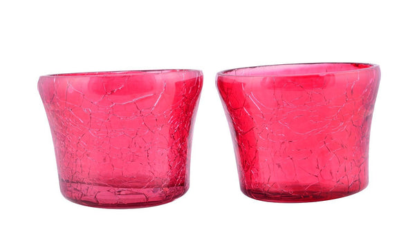 Crackle Glass Votive Tea Light Candle Holder-Red Set of 2