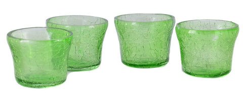 Crackle Glass Candle Holders Tea Light Votive-Green Set of 4