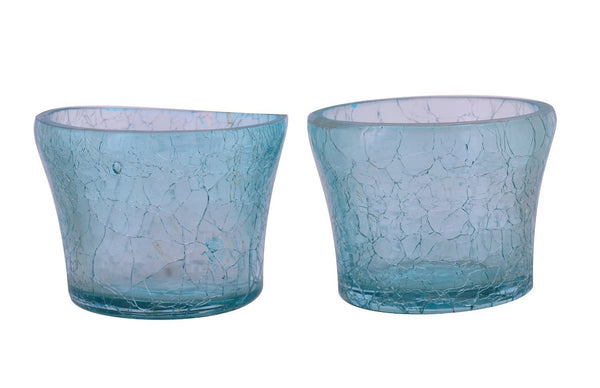 Crackle Glass Votive Tea Light Candle Holder-Blue Set of 2