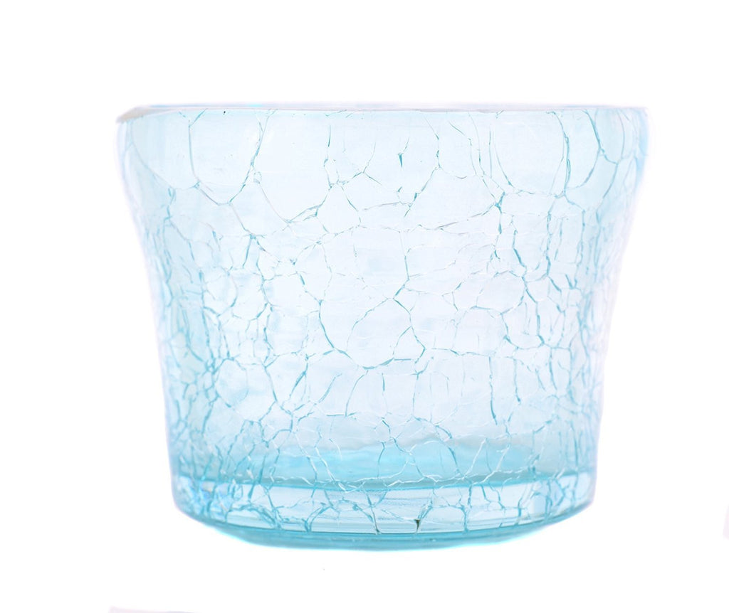 Crackle Glass Candle Holders Tea Light Votive Blue Set of 4