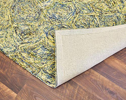 MystiqueDecors 5x8' Area Rug Hand Tufted Blue Green Yellow Tone Wool Abstract Carpet Family Living & Dining Room Bedroom Woolen Rugs