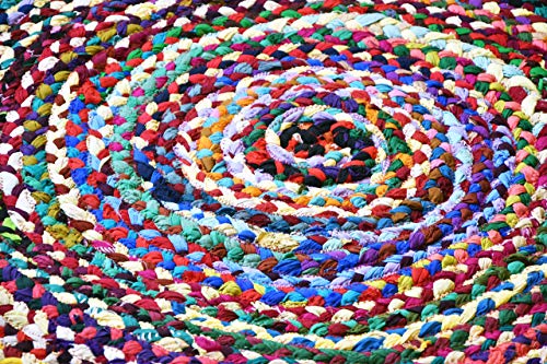 MystiqueDecors 5 ft Multicolor Round Area Rug for Living Room Braided Non-Slip Reversible Cotton Chindi Handwoven Rug 5'