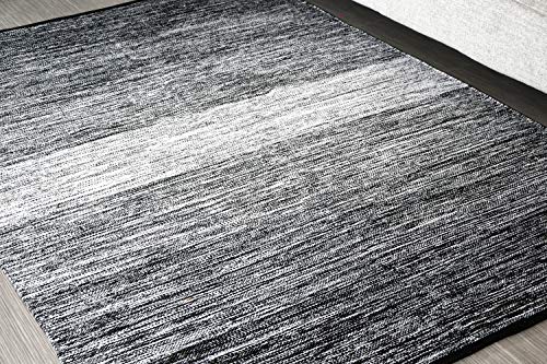 MystiqueDecors 5x7' Area Rug Black & White for Living Room - Indoor Outdoor Reversible Eco Friendly 100% Recycled Cotton Chindi Rug (63"x90")