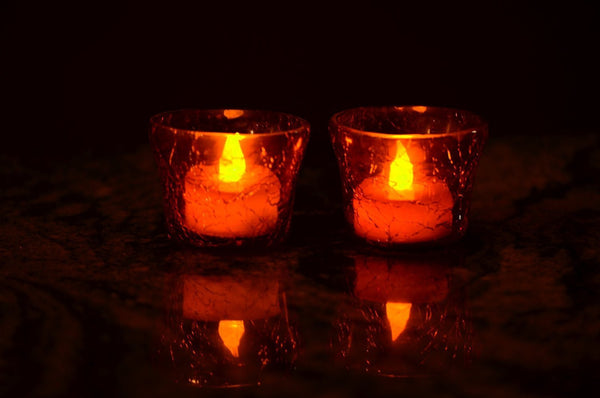Crackle Glass Votive Tea Light Candle Holder-Red Set of 2
