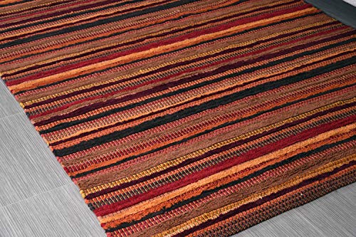 MystiqueDecors 5x7' Area Rug for Living Room - Red & Burgundy Indoor Non-Slip Eco-Friendly 100% Recycled Cotton Chindi Rug (60 X 84)
