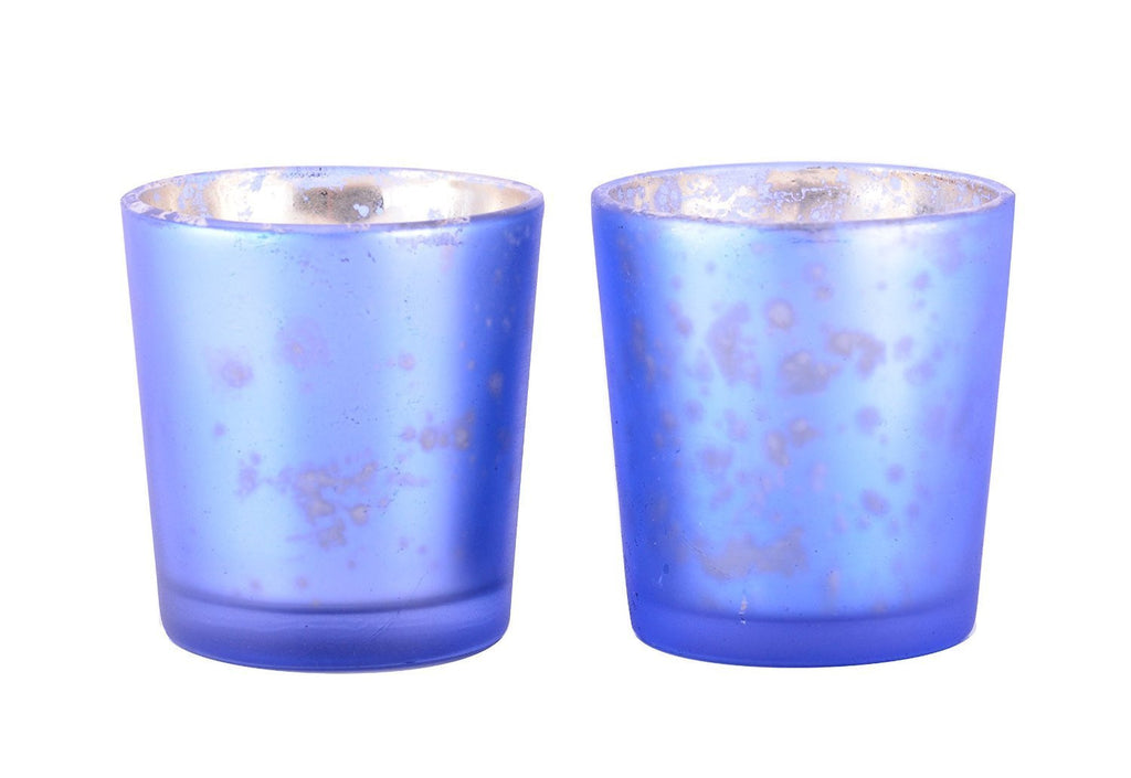 Mercury Finish Tea Light Votive Candle Holder-Blue Set of 4