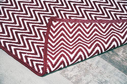 Burgundy Red & White Cotton Door mat Rug Indoor Outdoor - 2x3' Zig Zag –  MystiqueDecors By AK