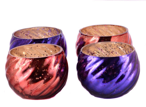 Antique Finish Tea Light Votive Candle Holders Purple-Orange Set of 4