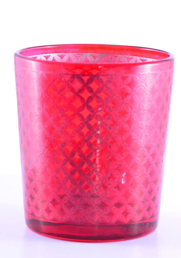 Tealight Votive Glass Candle Holders Lattice Finish-Red Set of 4