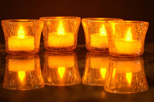 Crackle Glass Candle Holders Tea Light Votive-Gold Set of 4