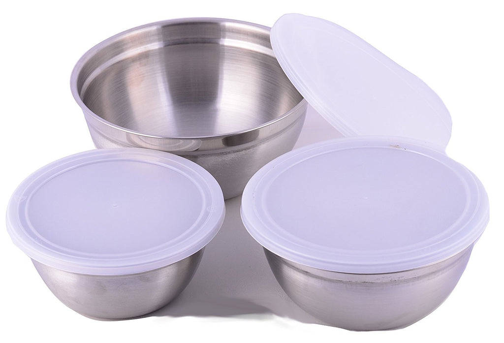 Cuissentials Stainless Steel Mixing Bowls with Plastic Lids - Set of 3