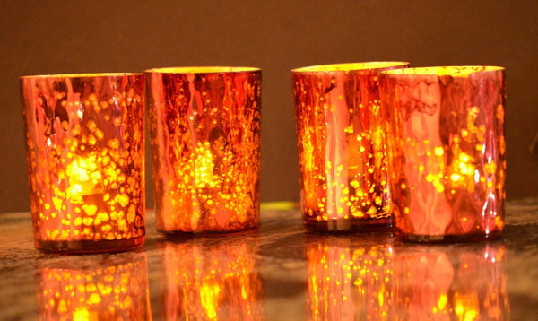 Mercury Finish Tea Light Votive Candle Holders-Red Set of 4