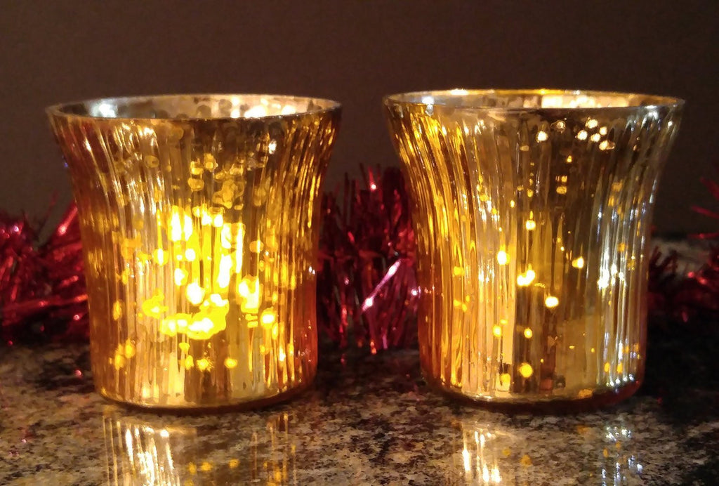 Antique Finish Tea Light Votive Candle Holders-Gold Set of 4